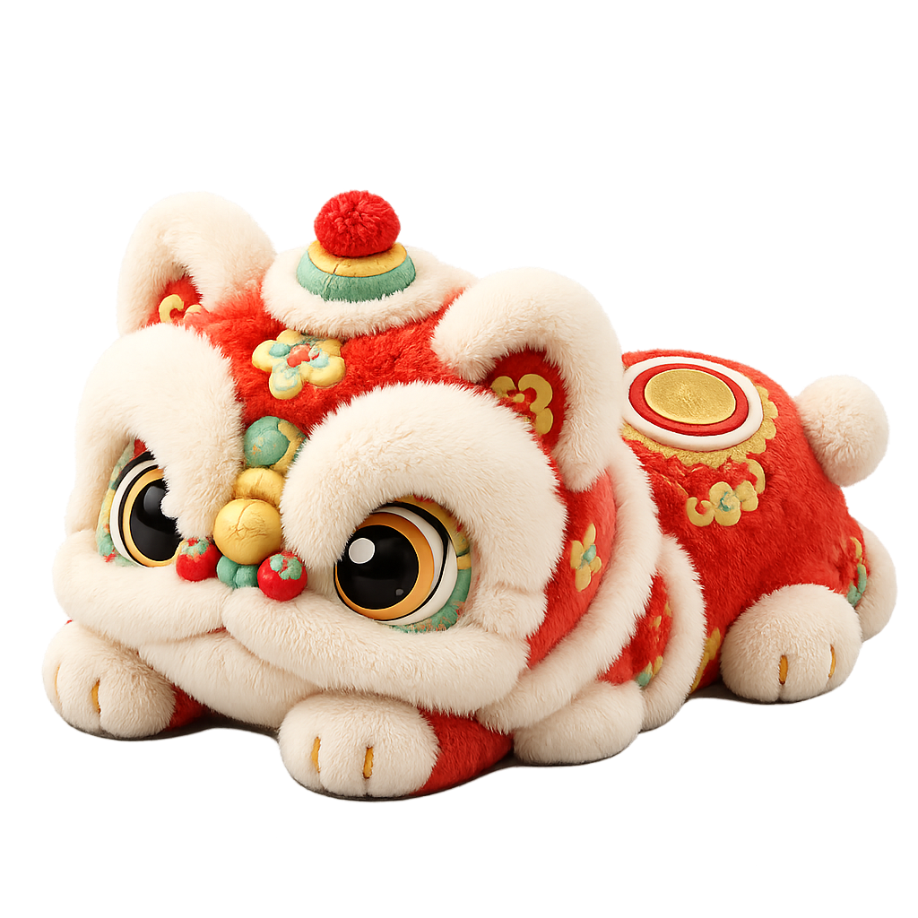 红白醒狮造型的醒醒AI旅行陪伴机器人